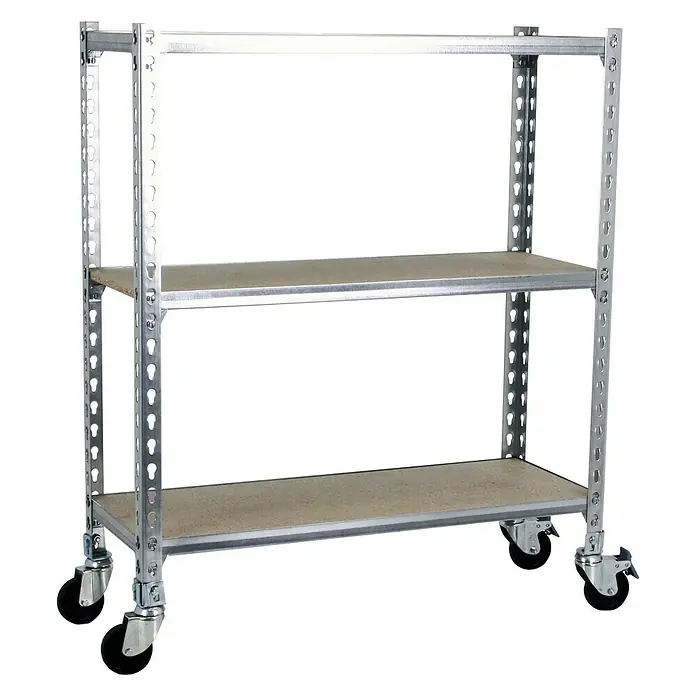 Simonrack Maderclick Estantería metálica Mobile Superplus - Al x An x Pr: 97,5 x 110 x 50 cm, Número de baldas: 3 ud., Inserción, Galvanizado - Unidad de estanterías móvil con dos estantes y ruedas para soluciones de almacenamiento flexibles. Ideal para talleres y almacenes.