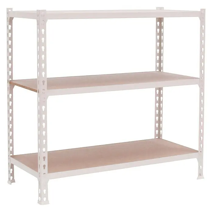 Simonrack Maderclick Metallregal Maderclick - H x B x T: 90 x 90 x 50 cm, Traglast pro Boden: 150 kg, Anzahl Böden: 3 Stk., Stecken, Weiß - Ein weißes Metallregal mit drei Ablageflächen, ideal für Lagerung und Organisation. Praktisch für Garage, Keller oder Abstellraum.