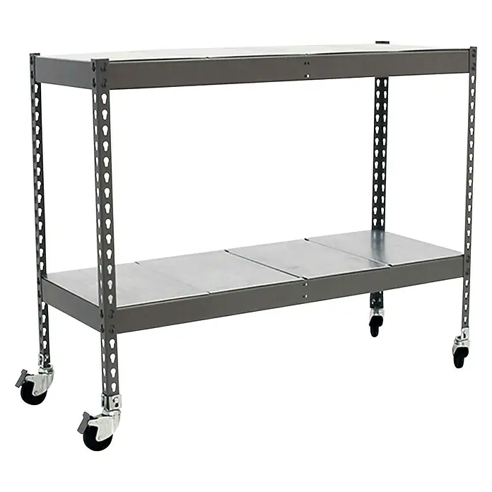 Simonrack Simontaller Metallregal Ecoforte Metall Mobil - H x B x T: 97,5 x 120 x 60 cm, Traglast pro Boden: 75 kg, Anzahl Böden: 2 Stk., Stecken, Grau, Rollen - Rollbarer Werkstatttisch mit zwei Regalböden. Dieser robuste, graue Tisch ist ideal für Werkstätten, Garagen oder Hobbyräume.
