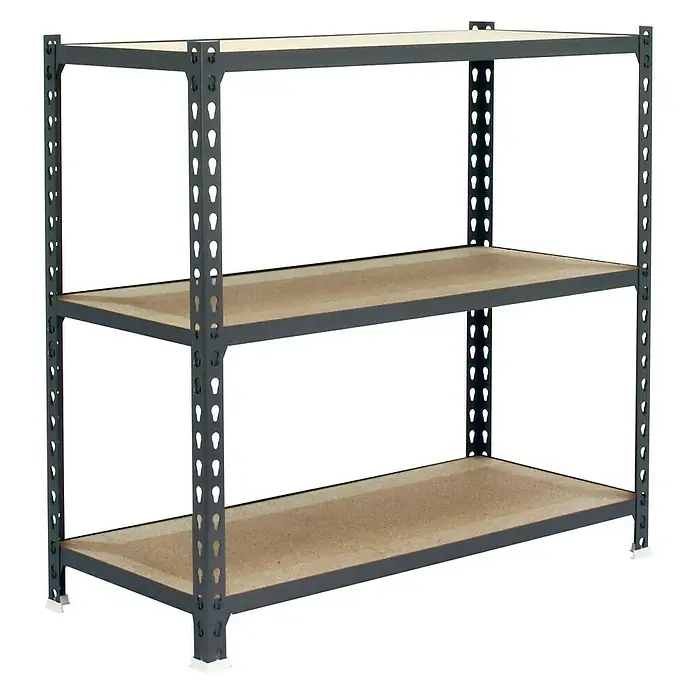 Simonrack Maderclick Metallregal Maderclick SuperPlus - H x B x T: 100 x 110 x 30 cm, Traglast pro Boden: 200 kg, Anzahl Böden: 3 Stk., Stecken, Grau - Ein dreistufiges Schwerlastregal mit robusten Metallrahmen und stabilen Regalböden für Lagerung.