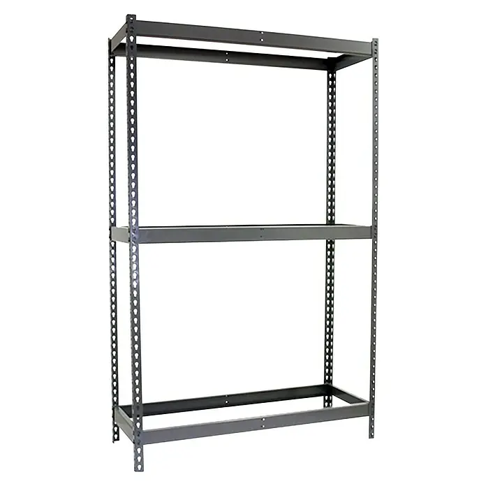 Simonrack Simonforte Estantería para cargas pesadas - Al x An x Pr: 200 x 240 x 45 cm, Número de baldas: 3 ud., Inserción, Gris, Capacidad de carga por balda: 400 kg - La imagen muestra una estantería metálica de tres niveles, mostrando su construcción y diseño. Ideal para el almacenamiento.