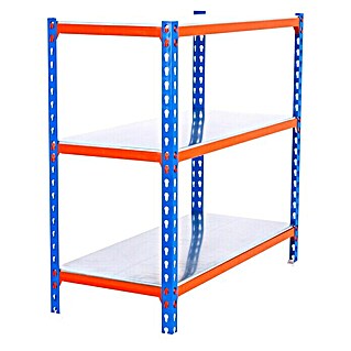 Simonrack Simonclick Metallregal Simonclick Mega Plus (H x B x T: 90 x 120 x 30 cm, Traglast pro Boden: 200 kg, Anzahl Böden: 3 Stk., Stecken, Blau/Orange/Silber)