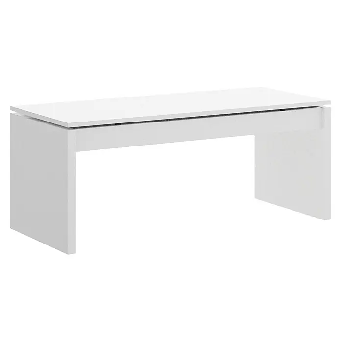 Dekit Mesa auxiliar de jardín Side - L x An x Al: 50 x 100 x 43 cm, Blanco - Este elemento muestra un escritorio blanco con una silueta estilizada y una estética de diseño minimalista.
