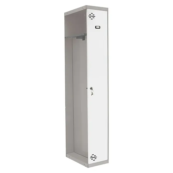 Simonrack Simonlocker Taquilla Prof. Single-Divider Adicional Desmontada - L x An x Al: 50 x 50 x 180 cm, Número de puertas: 1 ud., Gris/Blanco - Taquilla de armario delgado de un nivel con cerradura en gris/blanco con ranuras de ventilación y llaves. Ideal para oficina o vestuario deportivo.