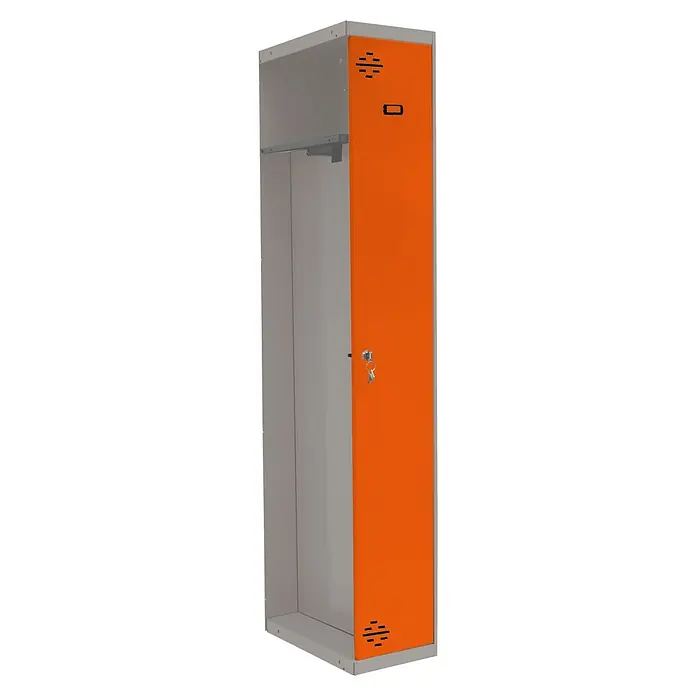 Simonrack Simonlocker Taquilla Prof. Single-Divider Adicional Desmontada - L x An x Al: 50 x 50 x 180 cm, Número de puertas: 1 ud., Gris/Naranja - Taquilla individual con puerta naranja y estructura gris plateada. Ideal para el almacenamiento seguro de objetos personales.