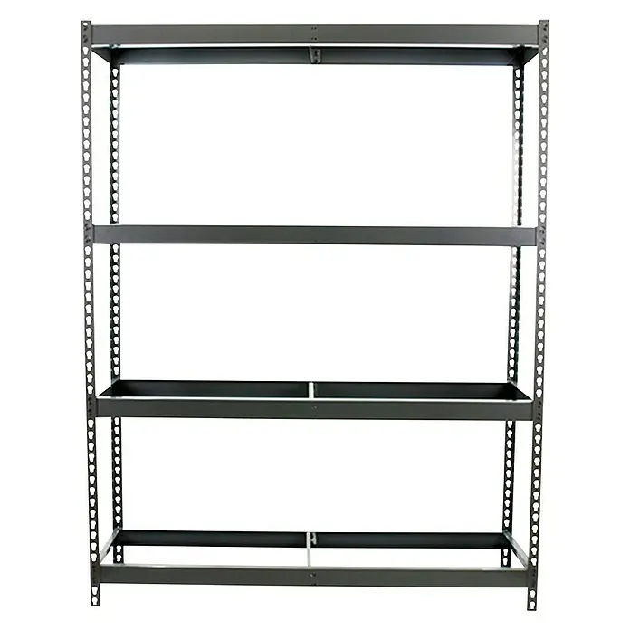 Simonrack Simonforte Estantería para cargas pesadas - Al x An x Pr: 200 x 150 x 90 cm, Número de baldas: 4 ud., Inserción, Gris, Capacidad de carga por balda: 600 kg - La imagen muestra una estantería metálica de cuatro niveles, ideal para almacenamiento o como elemento expositor.