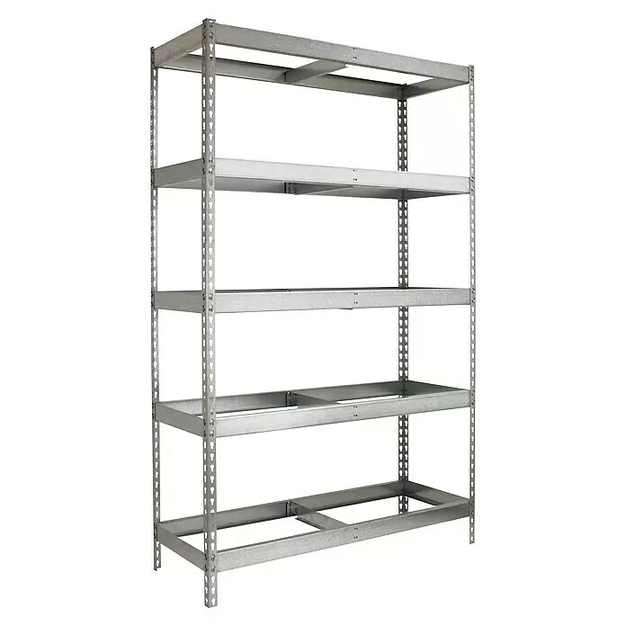 Simonrack Simonforte Estantería para cargas pesadas - Al x An x Pr: 200 x 240 x 45 cm, Número de baldas: 5 ud., Inserción, Galvanizado, Capacidad de carga por balda: 400 kg - Estantería metálica galvanizada de cinco niveles con postes perforados para estantes ajustables.