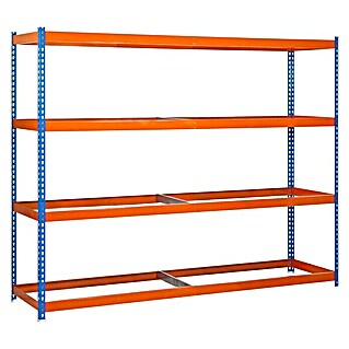 Simonrack Simonforte Estructura de estantería (L x An x Al: 90 x 240 x 200 cm, Capacidad de carga: 400 kg/balda, Número de baldas: 4 ud., Azul/Naranja)