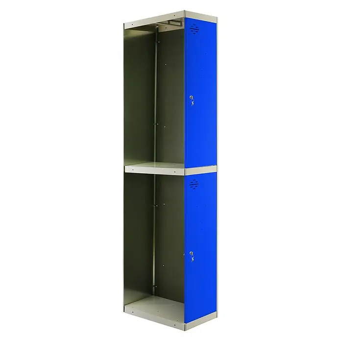 Simonrack Simonlocker Taquilla Tandem Adicional Desmontada - L x An x Al: 50 x 40 x 180 cm, Número de puertas: 2 ud., Gris/Azul - Imagen de un armario azul con cerradura y dos compartimentos, ideal para guardar pertenencias personales en escuelas u oficinas.