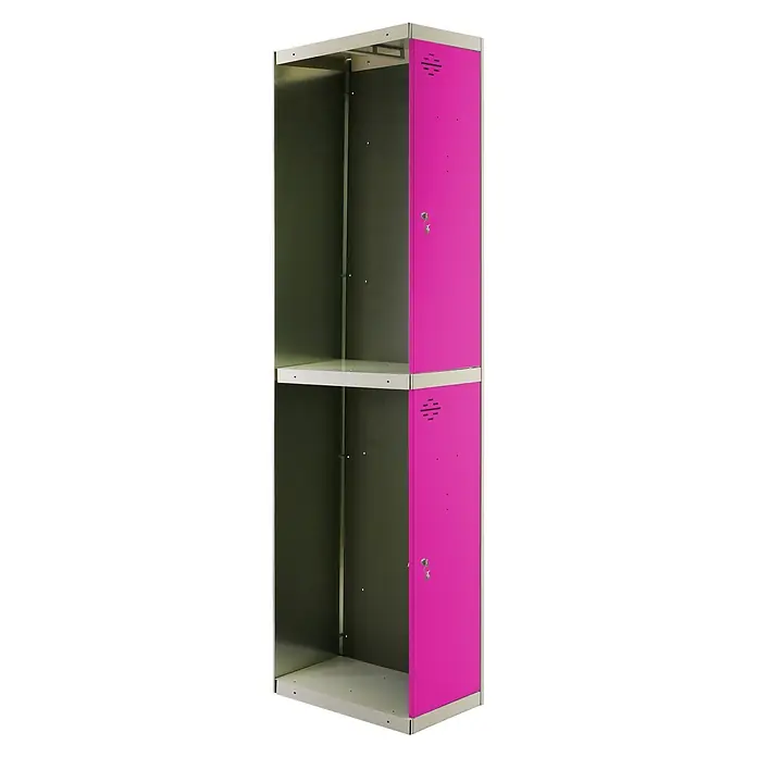 Simonrack Simonlocker Taquilla Tandem Adicional Desmontada - L x An x Al: 50 x 30 x 180 cm, Número de puertas: 2 ud., Gris/Rosa - Un armario doble con una puerta rosa vibrante y un marco metálico robusto, perfecto para escuelas e instalaciones deportivas.