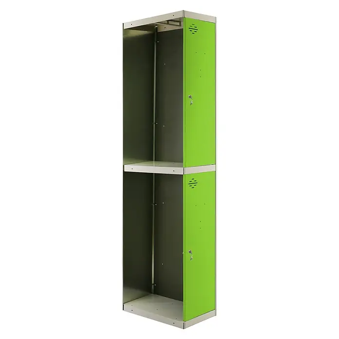 Simonrack Simonlocker Taquilla Tandem Adicional Desmontada - L x An x Al: 50 x 30 x 180 cm, Número de puertas: 2 ud., Gris/Verde - Un armario de dos pisos con interior gris y puerta verde, ofrece un amplio espacio de almacenamiento, ideal para vestuarios.
