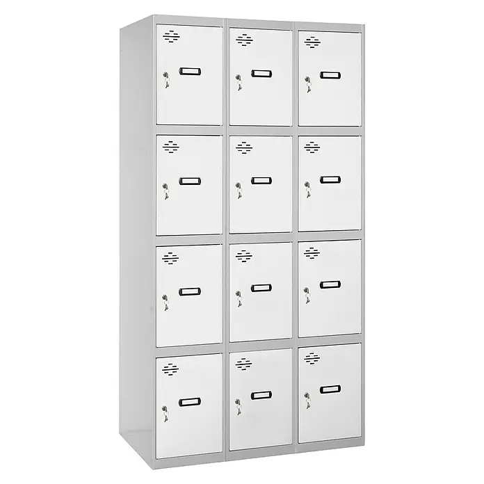 Simonrack Simonlocker Taquilla locker Prof. Doors - L x An x Al: 50 x 120 x 180 cm, Gris/Blanco, Número de puertas: 12 ud. - Taquillas metálicas para almacenamiento seguro, con ranuras de ventilación y cerraduras para mayor seguridad.