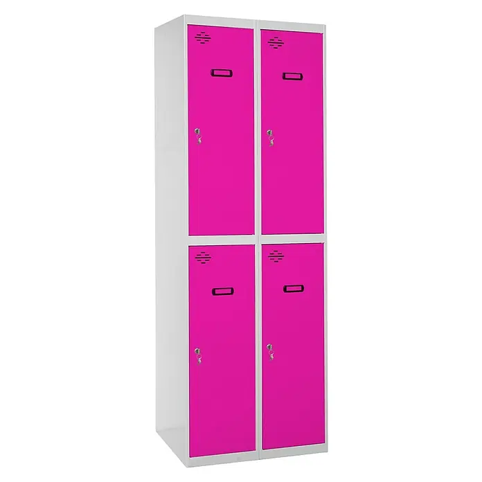Simonrack Simonlocker Taquilla Prof. Tandem - L x An x Al: 50 x 60 x 180 mm, Gris/Rosa, Número de puertas: 4 ud. - Cuatro taquillas metálicas rosas en una unidad, ideales para el almacenamiento seguro de objetos personales.