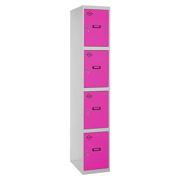 Simonrack Simonlocker Taquilla locker Prof. Doors - L x An x Al: 50 x 40 x 180 cm, Gris/Rosa, Número de puertas: 4 ud. - Taquilla rosa con cuatro compartimentos y paneles laterales grises para un almacenamiento seguro. Ideal para escuela, oficina o deportes.