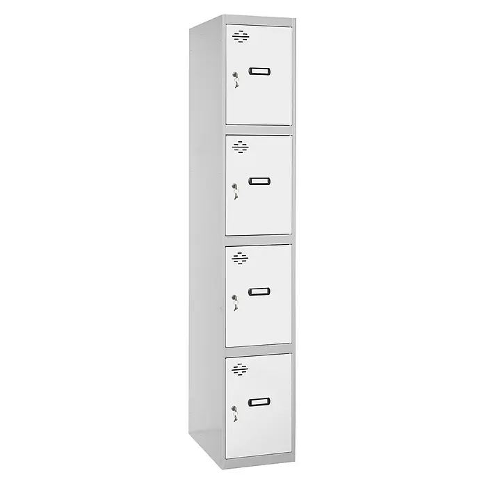 Simonrack Simonlocker Taquilla locker Prof. Doors - L x An x Al: 50 x 40 x 180 cm, Gris/Blanco, Número de puertas: 4 ud. - Taquilla metálica gris con cuatro compartimentos con llave para el almacenamiento seguro de objetos.