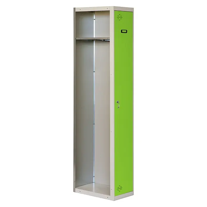 Simonrack Simonlocker Taquilla Single Adicional Desmontada - L x An x Al: 50 x 40 x 180 cm, Número de puertas: 1 ud., Gris/Verde - Taquilla vacía verde y gris con estante y ganchos para ropa para uso interior. Práctica taquilla metálica.