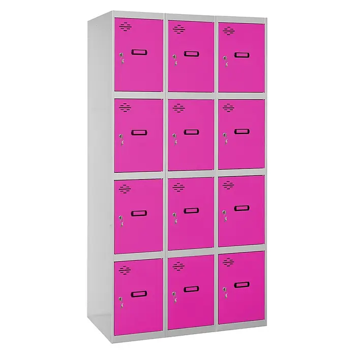 Simonrack Simonlocker Taquilla locker Prof. Doors - L x An x Al: 50 x 120 x 180 cm, Gris/Rosa, Número de puertas: 12 ud. - Taquilla con doce compartimentos y cerraduras. Ideal para guardar objetos personales en escuelas o instalaciones deportivas.