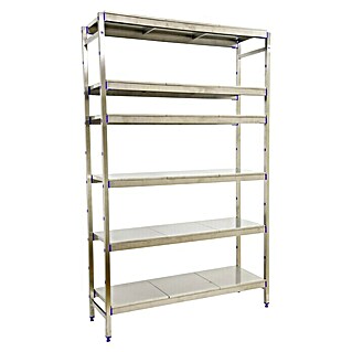 Simonrack Simoninox Metallregal Grundelement (H x B x T: 160 x 86 x 40 cm, Traglast pro Boden: 200 kg, Anzahl Böden: 6 Stk., Stecken, Material Boden: Edelstahl)