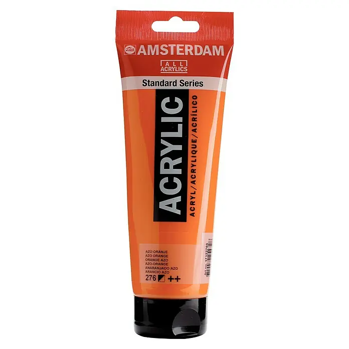 Talens Amsterdam Pintura acrílica Standard - Anaranjado azo, 250 ml, Tubo, Brillante - Un tubo de pintura acrílica Azo Orange de la serie estándar de Amsterdam All Acrylics, ideal para artistas y aficionados.