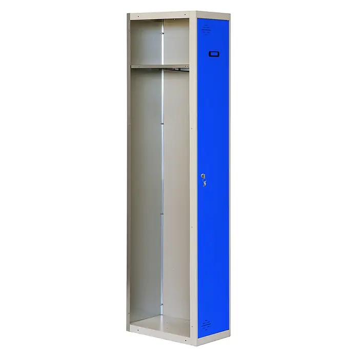 Simonrack Simonlocker Taquilla Single Adicional Desmontada - L x An x Al: 50 x 40 x 180 cm, Número de puertas: 1 ud., Gris/Azul - Imagen de un armario metálico azul con un estante, ideal para organizar objetos y mantenerlos seguros.