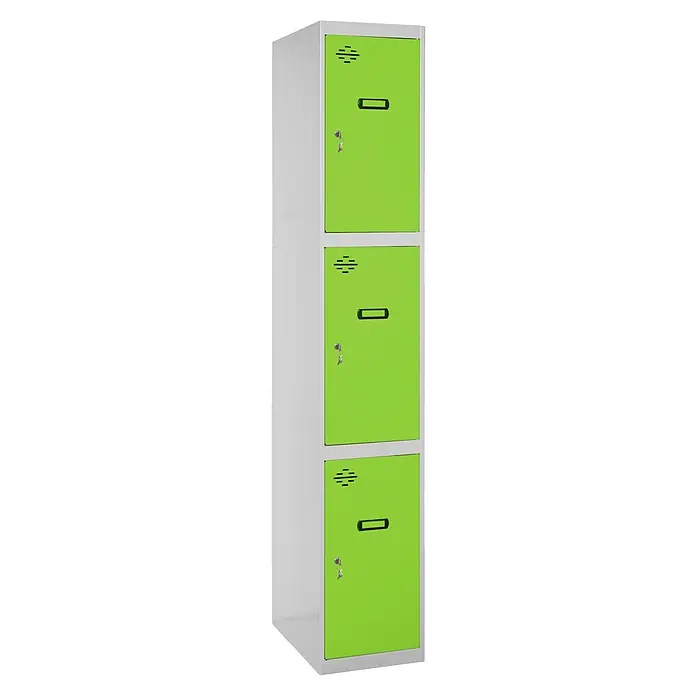 Simonrack Simonlocker Taquilla locker Prof. Doors - L x An x Al: 50 x 30 x 180 cm, Gris/Verde, Número de puertas: 3 ud. - Taquilla verde de tres niveles para el almacenamiento seguro de objetos personales. Ideal para escuelas, vestuarios y gimnasios.