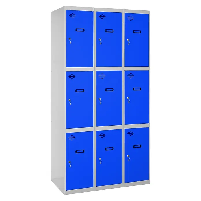 Simonrack Simonlocker Taquilla locker Prof. Doors - L x An x Al: 50 x 120 x 180 cm, Gris/Azul, Número de puertas: 9 ud. - Taquillas metálicas azules con llaves, adecuadas para guardar objetos personales de forma segura.