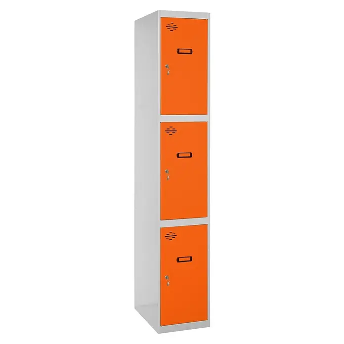 Simonrack Simonlocker Taquilla locker Prof. Doors - L x An x Al: 50 x 30 x 180 cm, Gris/Naranja, Número de puertas: 3 ud. - Taquilla de tres puertas en naranja y gris. Almacenamiento práctico para clubes deportivos o escuelas.