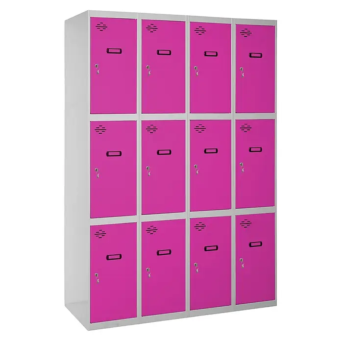 Simonrack Simonlocker Taquilla locker Doors - L x An x Al: 50 x 120 x 180 cm, Gris/Rosa, Número de puertas: 12 ud. - Imagen de una taquilla rosa con doce compartimentos, ideal para escuelas o gimnasios para guardar de forma segura objetos personales.
