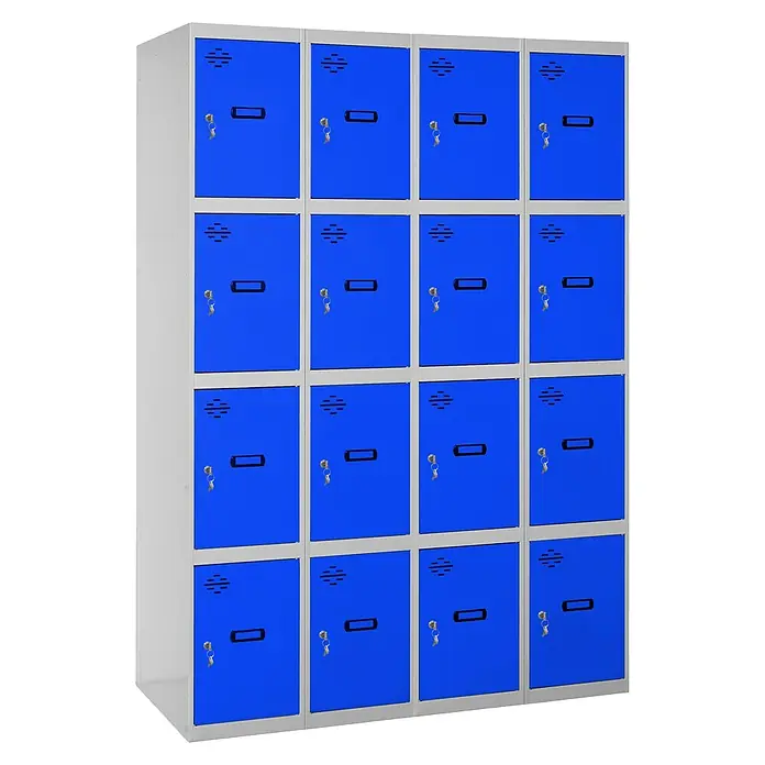 Simonrack Simonlocker Taquilla locker Prof. Doors - L x An x Al: 50 x 120 x 180 cm, Gris/Azul, Número de puertas: 16 ud. - Taquillas azules en una unidad de taquillas con marcos grises. Taquillas metálicas robustas para guardar artículos en las escuelas.