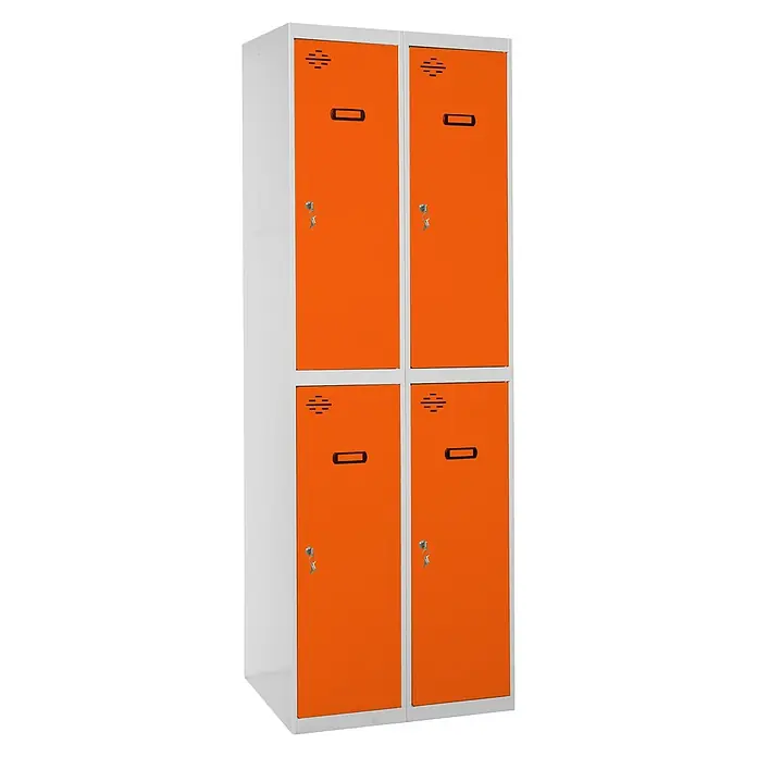 Simonrack Simonlocker Taquilla Prof. Tandem - L x An x Al: 50 x 60 x 180 mm, Gris/Naranja, Número de puertas: 4 ud. - Taquilla naranja de cuatro puertas con estructura blanca, ideal para guardar objetos personales de forma segura.