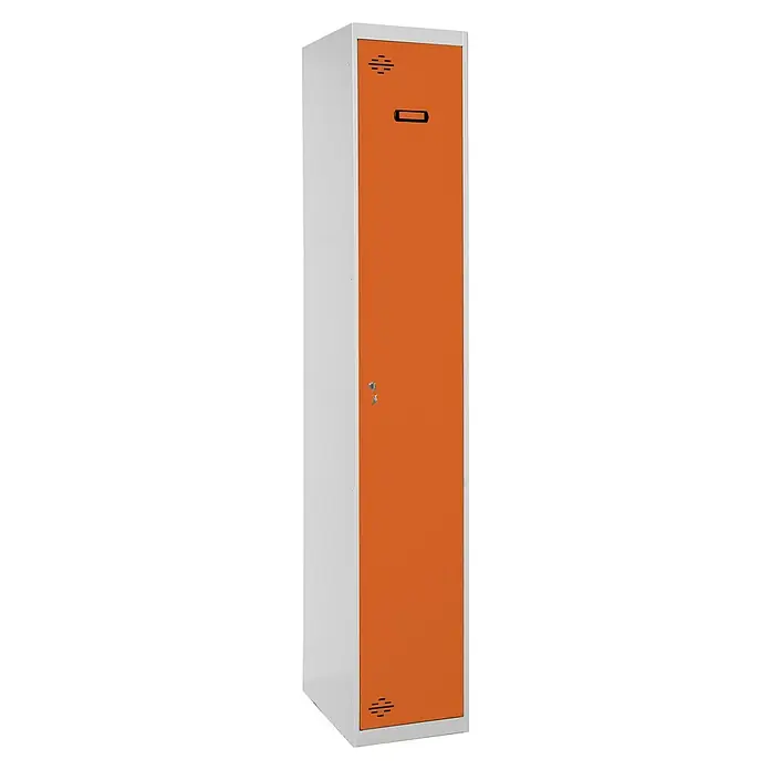Simonrack Simonlocker Taquilla Prof. Single - L x An x Al: 50 x 40 x 180 cm, Número de puertas: 1 ud., Gris/Naranja - Este armario con puerta naranja proporciona espacio de almacenamiento seguro. ¡Ideal para escuelas, vestuarios y gimnasios!