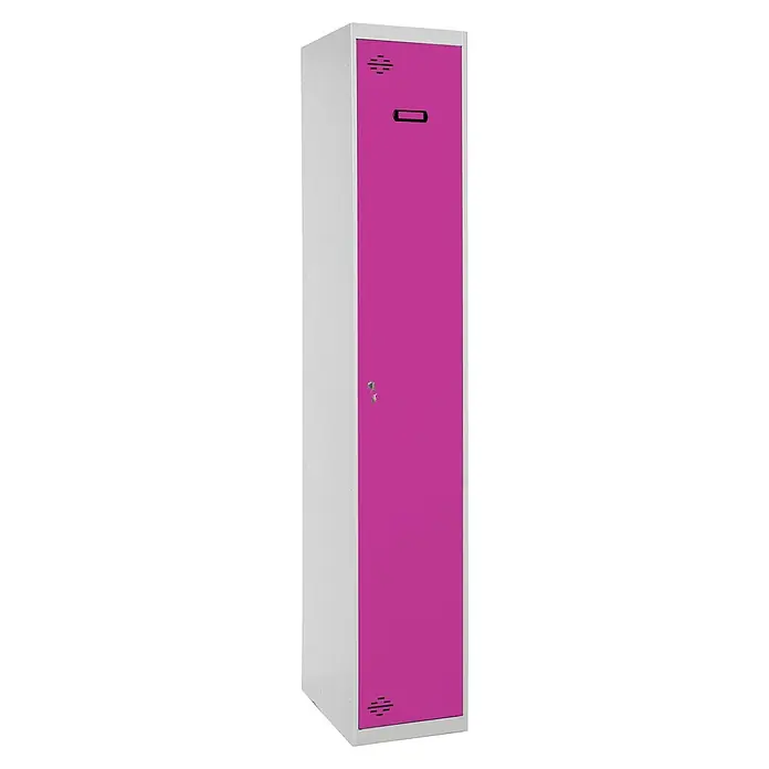 Simonrack Simonlocker Taquilla Prof. Single - L x An x Al: 50 x 40 x 180 cm, Número de puertas: 1 ud., Gris/Rosa - Taquilla rosa con marco blanco, perfecta para guardar objetos personales en entornos escolares u oficinas.