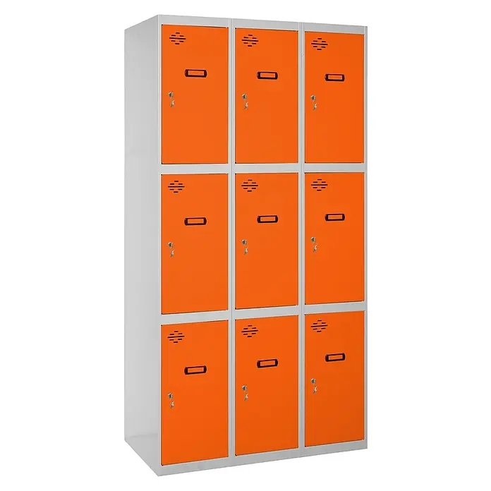 Simonrack Simonlocker Taquilla locker Prof. Doors - L x An x Al: 50 x 120 x 180 cm, Gris/Naranja, Número de puertas: 9 ud. - Taquilla metálica naranja con nueve compartimentos. Ideal para guardar objetos en vestuarios, escuelas o empresas.