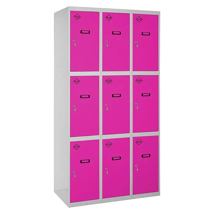Simonrack Simonlocker Taquilla locker Prof. Doors - L x An x Al: 50 x 120 x 180 cm, Gris/Rosa, Número de puertas: 9 ud. - Taquilla rosa vibrante con nueve compartimentos, ideal para escuelas o vestuarios. Cada compartimento es bloqueable para un almacenamiento seguro.