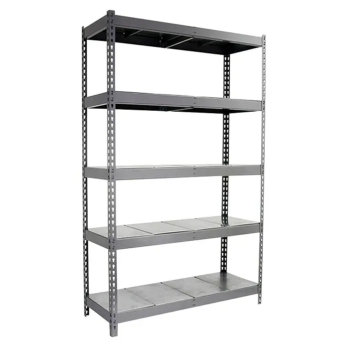 Simonrack Simontaller Schwerlastregal Ecoforte Metall - H x B x T: 200 x 180 x 75 cm, Traglast pro Boden: 400 kg, Anzahl Böden: 5 Stk., Stecken, Silber - Bild eines grauen Metallregals mit fünf Regalböden für Lagerung und Organisation.