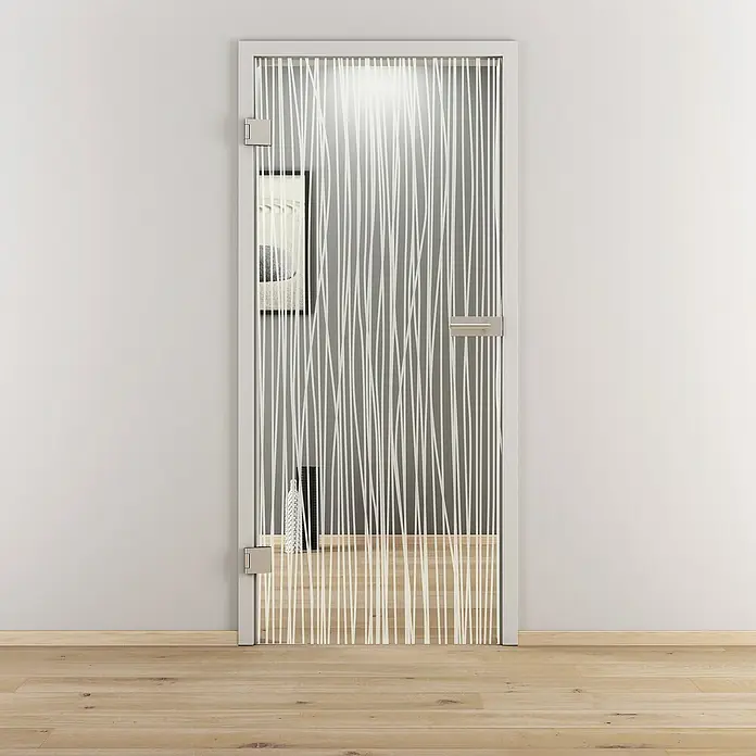 Diamond Doors Glasdrehtür 551 - 959 x 1.972 mm, DIN Anschlag: Links, Klarglas - Tür mit Streifenmuster: Eine moderne Tür mit einem dekorativen Streifenmuster, das für einen stilvollen und eleganten Look sorgt.\n