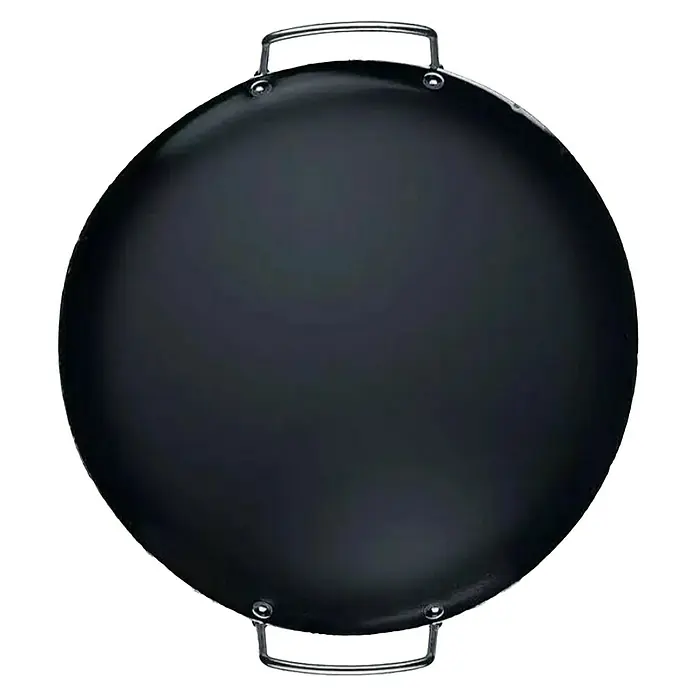 Kingstone KMS Wok para barbacoa - Ø x Al: 30 x 12,5 cm, Acero, Esmaltado - Imagen de una paellera negra con dos asas plateadas, perfecta para preparar deliciosos platos españoles.