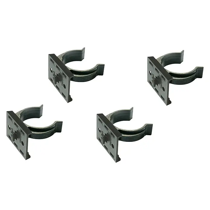 Clip para embellecedor de zócalos corredero - 38 x 30 mm, 4 ud. - Cuatro clips de tubo grises con base cuadrada para montaje en superficie. Ideal para asegurar tubos.