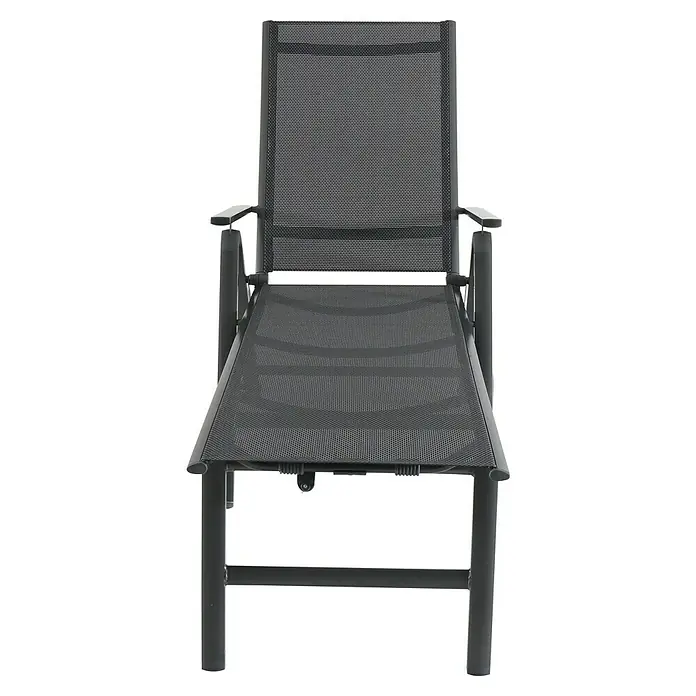 Sunfun Maja Gartenliege - L x B x H: 146 x 77 x 45 cm, Anthrazit, Metall, Rollbar - Grauer Liegestuhl mit verstellbarer Rückenlehne und Armlehnen für entspanntes Sonnenbaden im Garten oder auf der Terrasse.