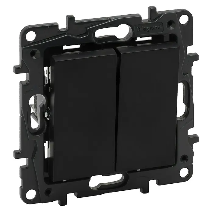 Legrand Niloé Step Conmutador doble - Antracita, Instalar, Plástico - Un interruptor de luz doble negro Legrand con un marco robusto, perfecto para hogares modernos.