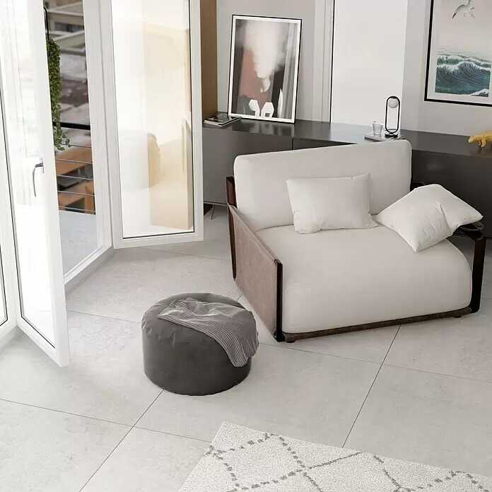 Feinsteinzeugfliese Erawan Grey - 100 x 100 cm, Grau, Matt - Stimmungsaufnahme