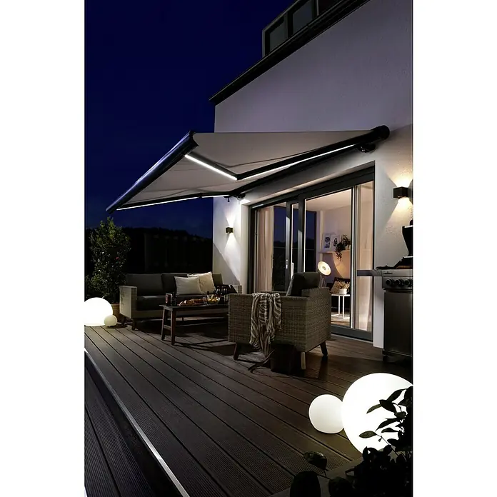 Starlux LED-Außenwandleuchte Umea - 8 W, 10 x 10 x 10 cm, Anthrazit, IP54 - Eine stilvolle Terrassenmarkise mit integrierter Beleuchtung schafft eine gemütliche Atmosphäre für entspannte Abende im Freien.