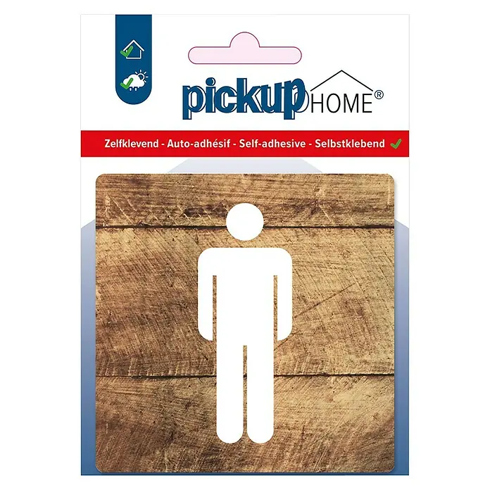 Pickup Etiqueta adhesiva - L x An: 9 x 9 cm, Caballeros - Adhesivo para señal de puerta de baño para hombres Pickup Home, con diseño de madera, ideal para marcar zonas de aseo con estilo.