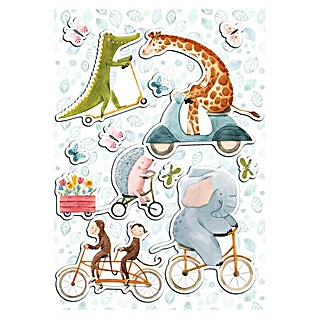 Adhesivos decorativos Animales bicicletas (Lámina autoadhesiva, 67 x 47 cm, Multicolor)