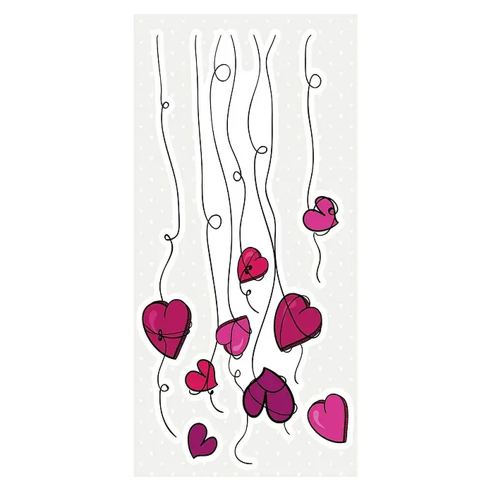 Vinilo de pared Corazones - Rojo, Plástico - Elegante gráfico con corazones colgantes en varios tonos de rosa sobre finos hilos, ideal para diseños románticos y felicitaciones de San Valentín.
