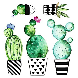 Adhesivos decorativos Cactus acuarela (Lámina autoadhesiva, 31 x 31 cm, Verde)