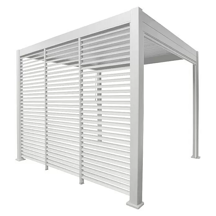 Sorara Pavillon-Seitenwand aus Lamellen - B x H: 123 x 240 cm, Weiß, Für die Modelle Classic und Deluxe mit Länge 400 cm - Weißes Lamellen-Pergola mit Lamellenwänden und Dach.