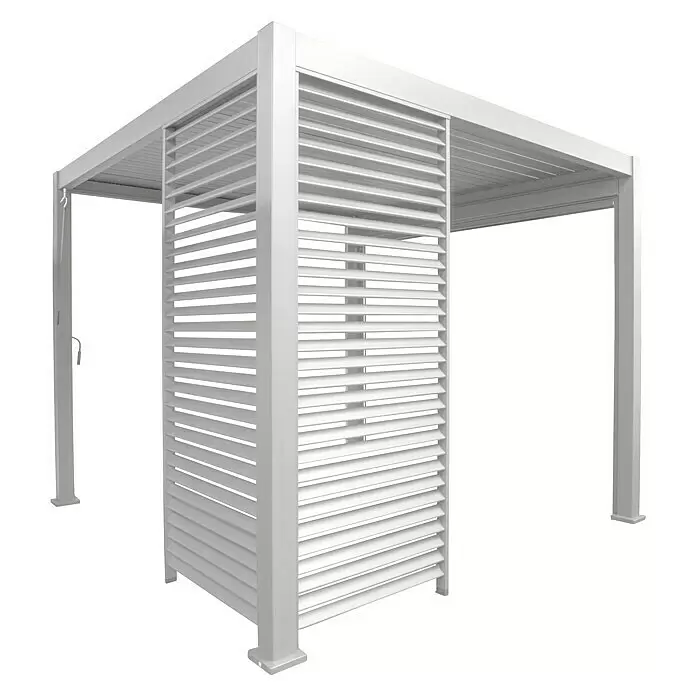Sorara Pavillon-Seitenwand aus Lamellen - B x H: 113 x 240 cm, Weiß, Für die Modelle Classic und Deluxe mit Länge 360 cm - Weiße Pergola mit verstellbarem Lamellendach und einer Lamellen-Seitenwand für Sonnen- und Sichtschutz.