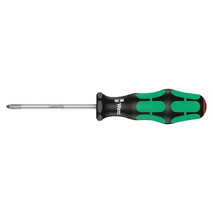 Wera Kraftform Plus Schraubendreher 350 - PH 1, 80 mm - Abbildung eines Wera Phillips Schraubendrehers mit grün-schwarzem Griff und Lasertip-Klinge.