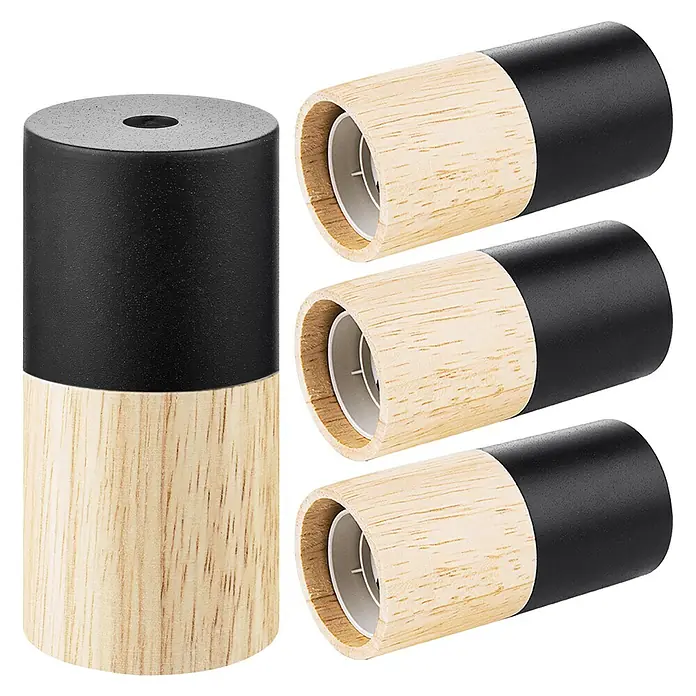 Home Sweet Home Lampenfassung - E27, Schwarz, Höhe: 10,5 cm - Diese Aufnahme zeigt Nahaufnahmen von hölzernen Lampensockeln mit schwarzem Akzent. Sie zeigen ein modernes und elegantes Design für Leuchten.